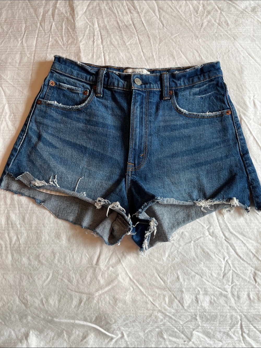 Abercrombie & Fitch Blue Distressed Denim Cutoff Shorts High Rise, Size 27